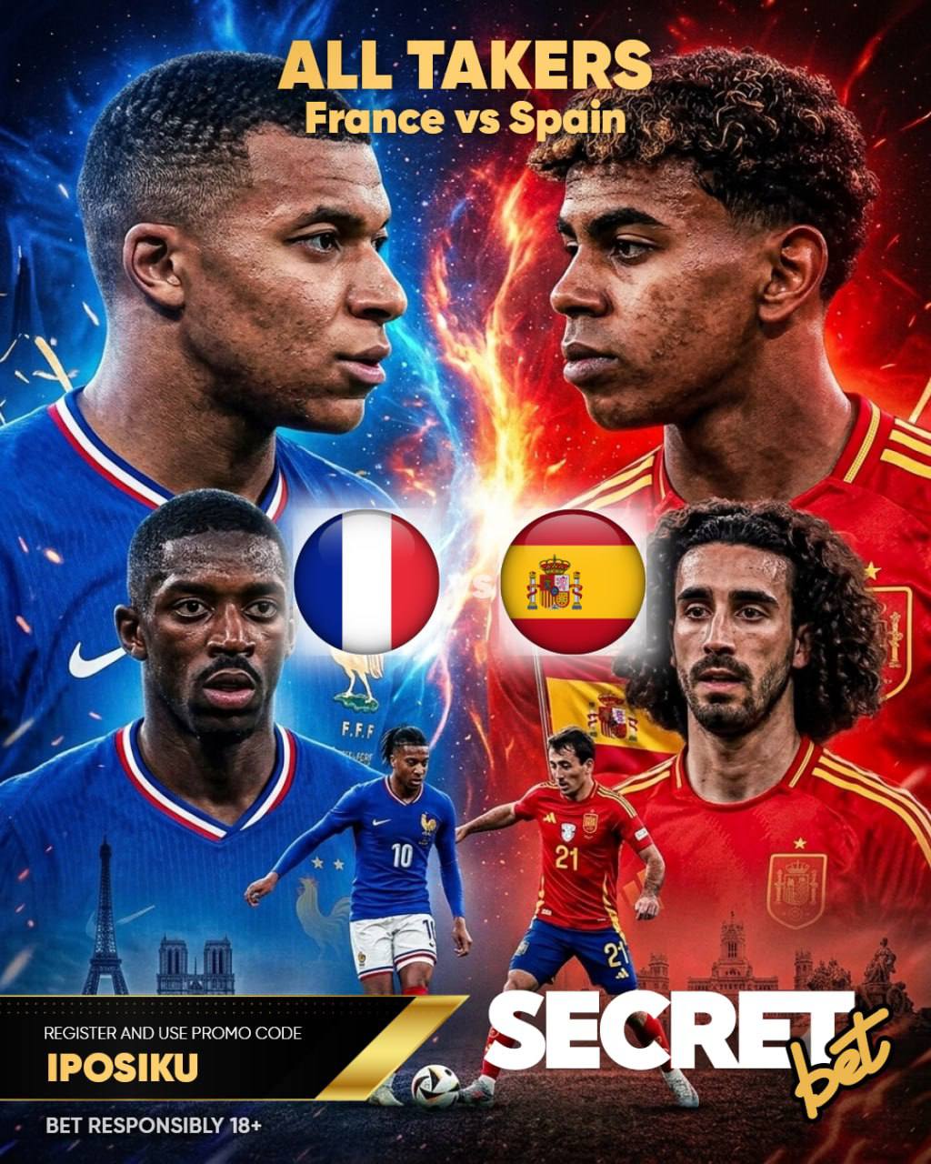 France face Lamine Yamaal\'s Spain in a thrilling World Cup semi final. France lead the attack with Mbappé and Dembele